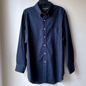 Lauren Ralph Lauren Button Down Short Men's 17 1/2 32-33 Blue Green Plaid Office